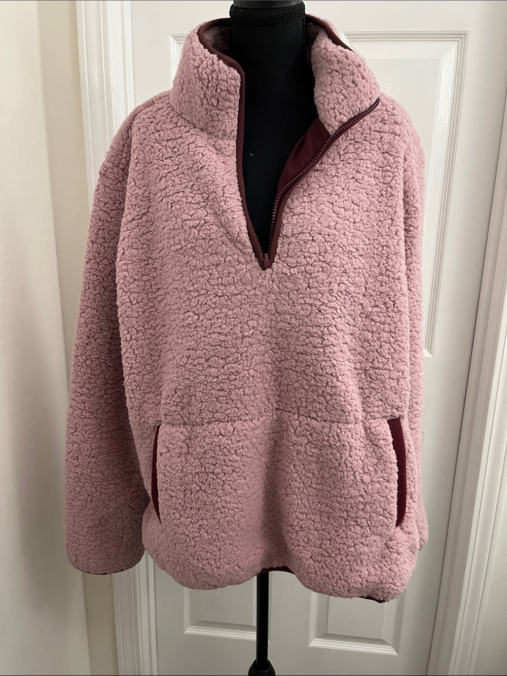 Cozy Dusty Rose Sherpa Half-Zip Pullover